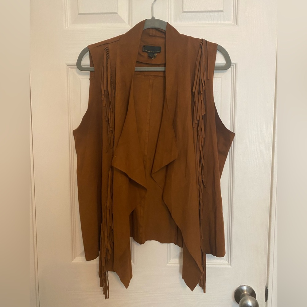 Faux suede fringe vest